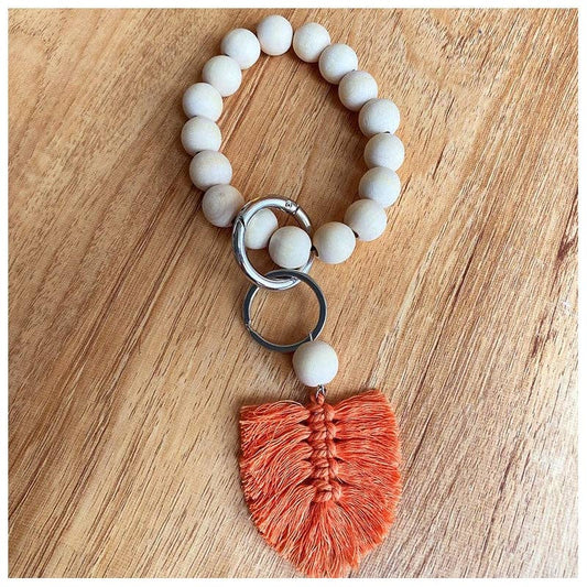 Wooden Beads Fringed Bracelet Key Chain