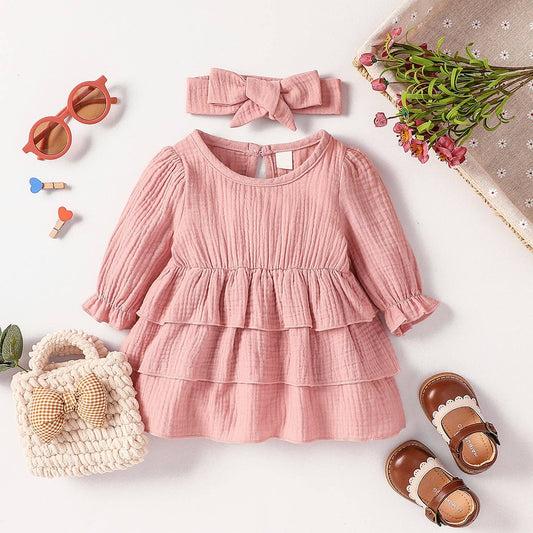 Pink Cotton Layered Trim Dress | Baby