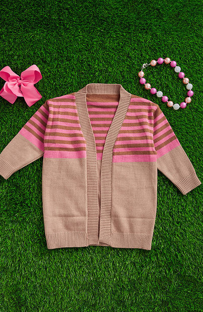 Tan & Pink Cardigan | Girls