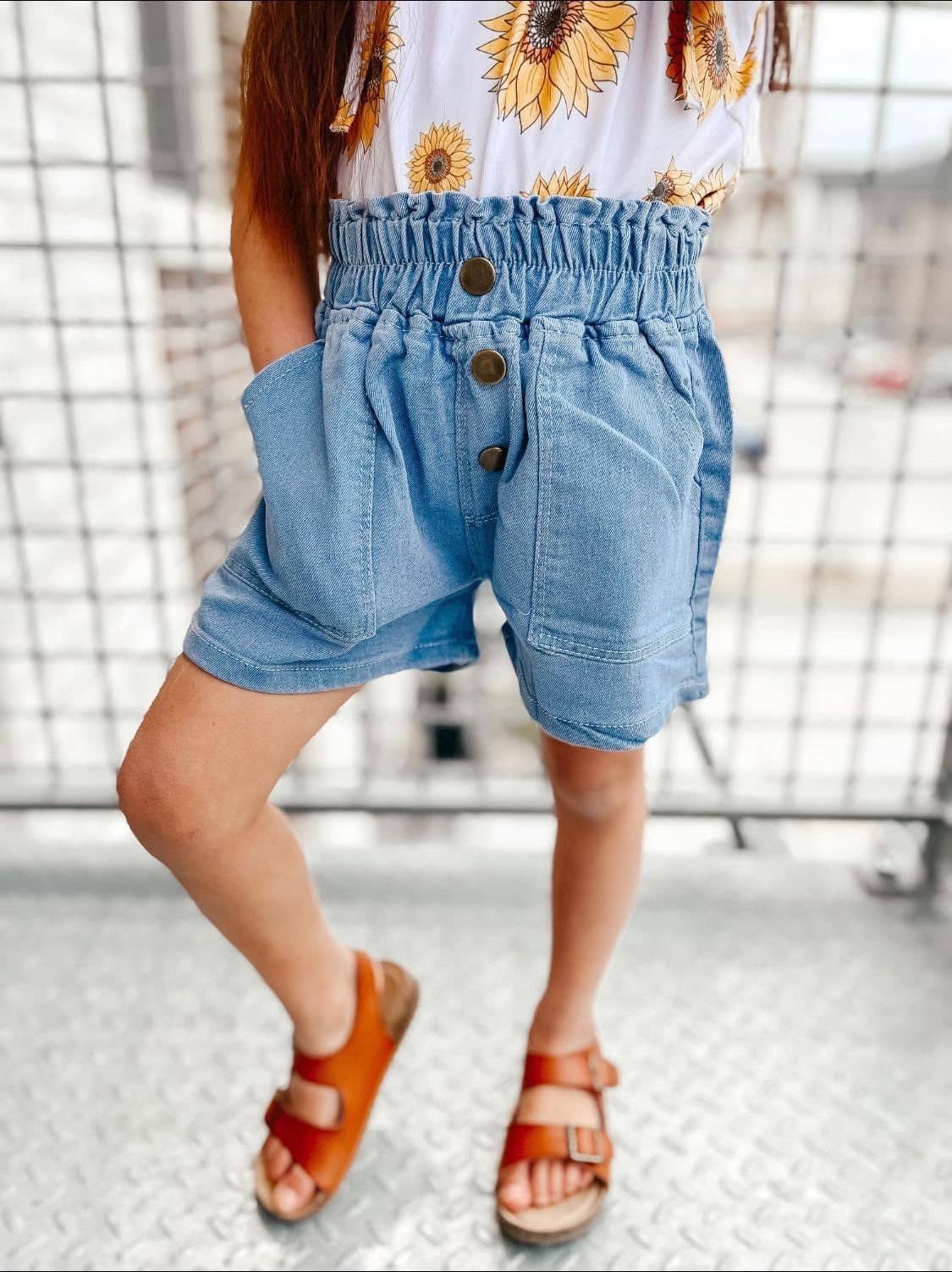 High Waisted Paperbag Denim Shorts