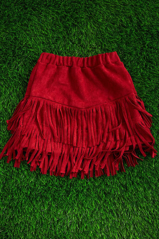 Maroon Double Layer Fringe Skirt