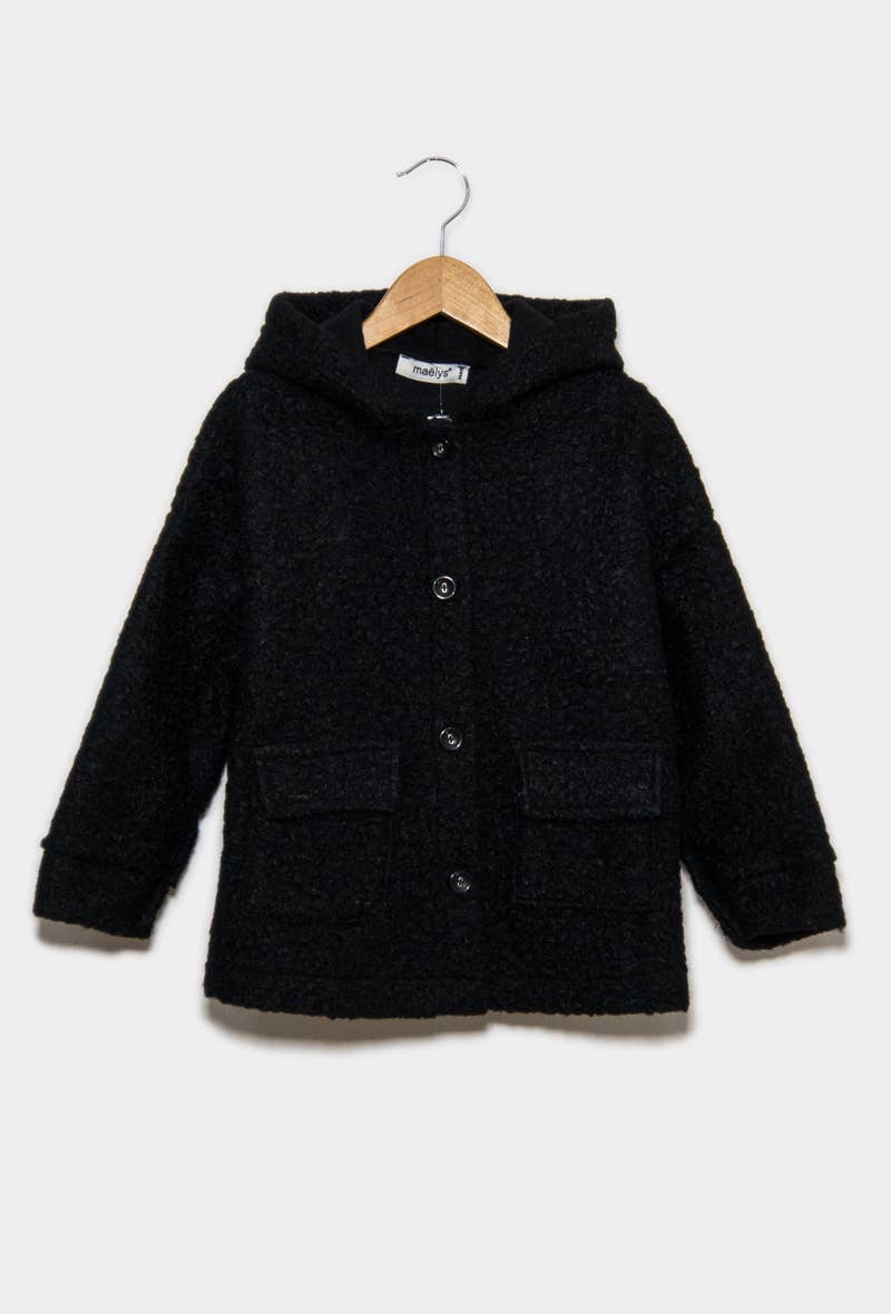 Wool Unlined Black Hooded Jacket | Girls