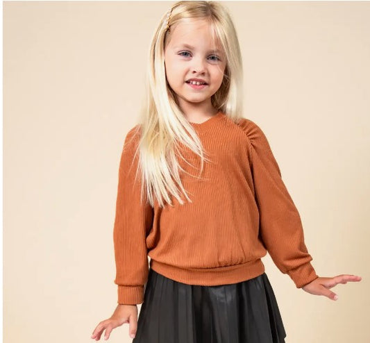 Raglan Long Sleeve Rib Knit Top | Girls