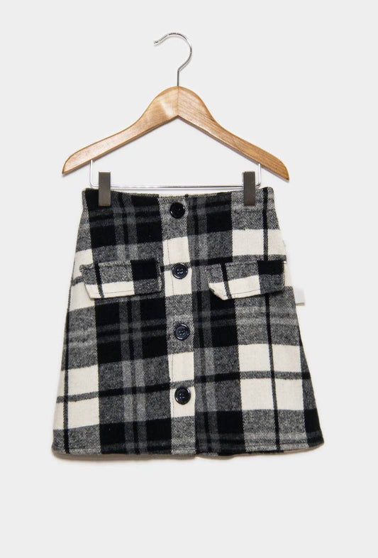 Wool Blend Black/White Plaid Skirt | Girls