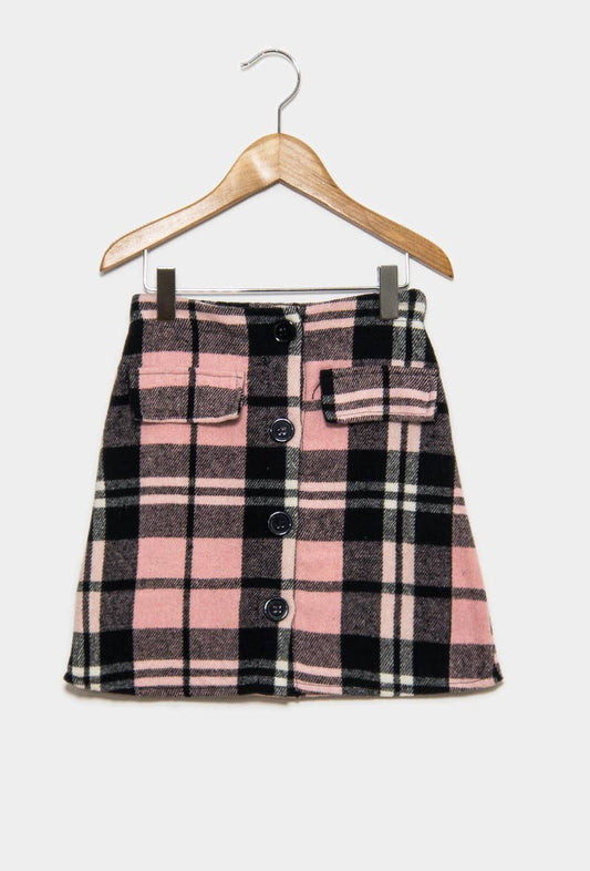 Wool Blend Pink/Black Plaid Skirt | Girls