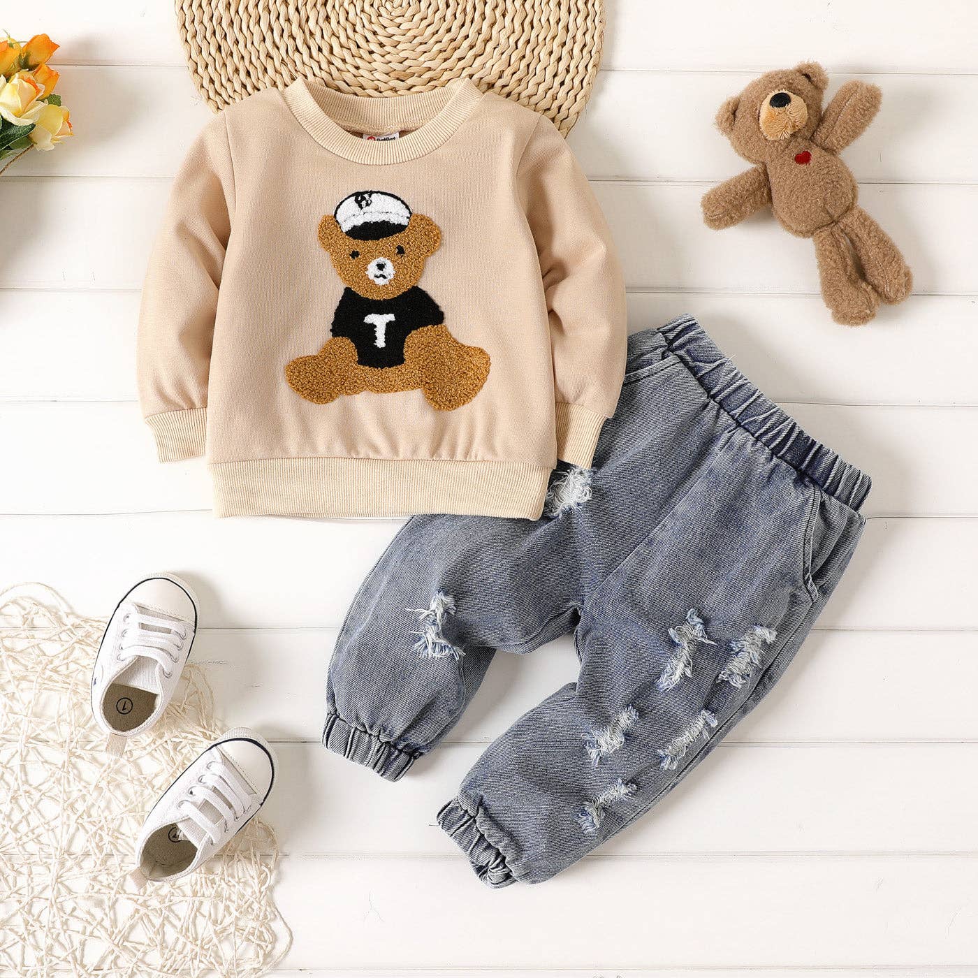 Cream Teddy Bear Sweatshirt | Baby