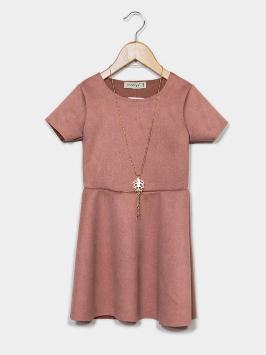 Pink A-Line Suede Dress