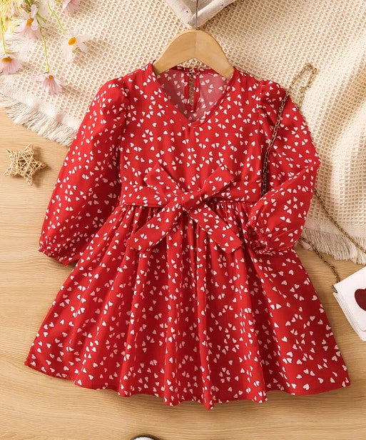 Long Sleeve Heart Print Dress | Little Girls