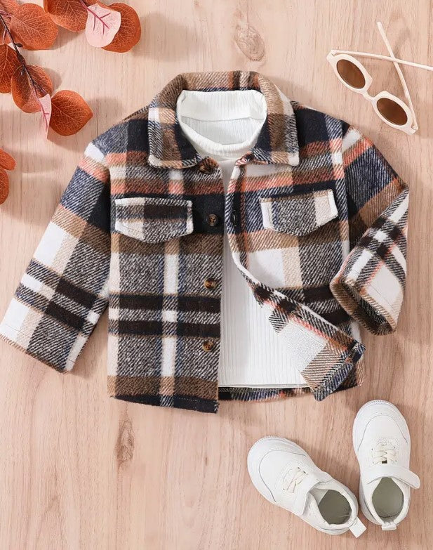 Navy & Orange Plaid Shacket | Baby