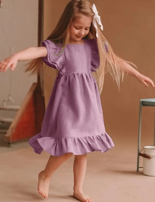 Fancy Purple Square Neck Ruffle Dress